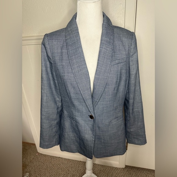 Calvin Klein Blue Textured Blazer with Notched Lapel and Tailored Fit size 12P - Picture 1 of 8